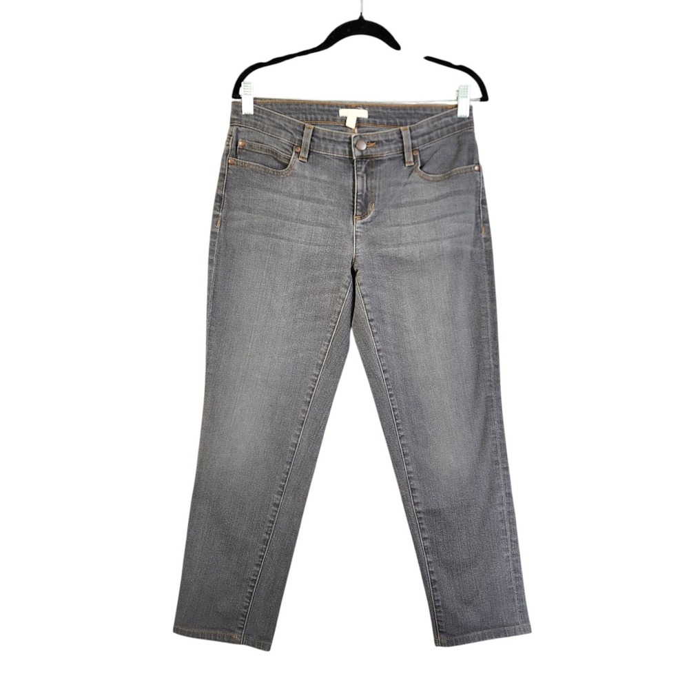 Eileen Fisher Womens Gray Organic Cotton Stretch Denim Slim Jean Size 4 Mid Rise